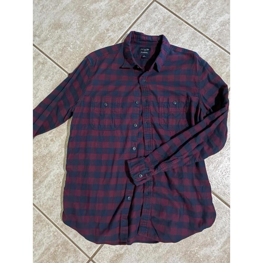 J Crew Flannel Mens Large Red Blue Check Button Up Long Sleeve Casual Preppy